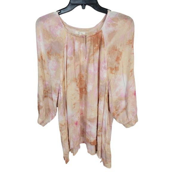 Maurices Peach Pink Tie Dye BOHO Prairie 3/4 Sleeve Peasant Top Women's Size 2X - Picture 1 of 11